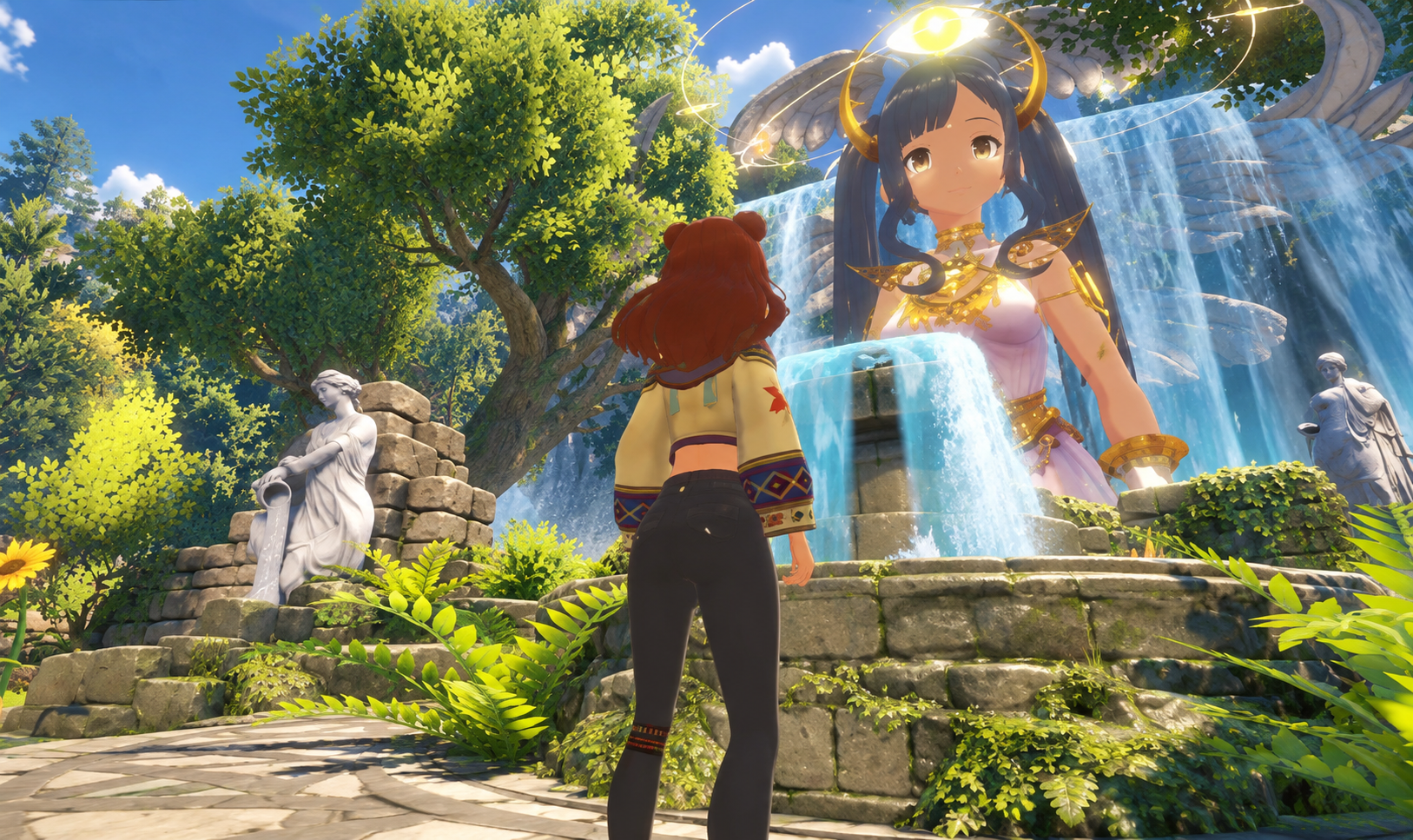 Noran facing a luminous guardian at the Water Temple